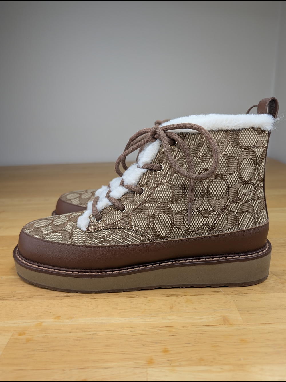 Coach Imani Signature Jacquard Canvas Shearling-Lined Ankle Boots Brown Size 9.5 - Picture 8 of 16